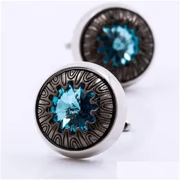 Cuff Links Kflk Brand Mens Shirt Button High Quality Blue Crystal Retro Cufflinks Wedding Gift Products Guests 221022 Drop Delivery Dhpku