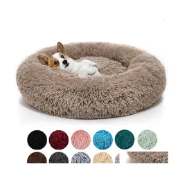 Kennels Pens Round Soft Large Cat Bed Fur Warming Pet Dog Beds For Small Medium Dogs Cats Nest Winter Warm Slee Cushion Puppy Mat Dhw5H