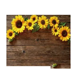 Decorazione per feste Girasole su tavola di legno rustica Sfondo di compleanno Baby Shower Room Decor Po Booth Studio Prop Drop Delivery Home G Dh1Qb