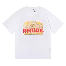Męskie koszulki projektant marki Rhude luksusowe męskie koszulki noszą letnią okrągłą szyję rozmiar m-xl