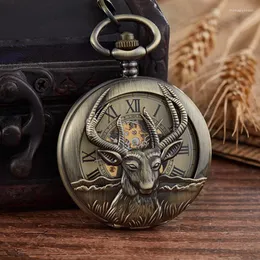 Relógios de bolso 2023 Luxury Goat Skeleton Mechanical Watch Men Woman Antique Colar Fob Chain Machy Clock