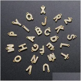 Hänghalsband zhukou 8x85mm mässing kubik zirkoniumkristall 26 bokstavs charms hängsmycken för kvinnor örhänge smycken tillbehör hoysa dhtxv