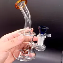 Stained Funnel Pipe Bowl Herb Slide Glass Bowl Wooden Stick Bowl Pipe Set Accessories Quartz Nail with Male 14mm 18mm Glass Smoking Bowl for Glass Bong and Ash Catcher