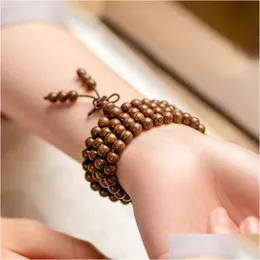 Charmarmband högkvalitativt naturligt trä armband halsband guld siden sandelträpärlor hand sträng män kvinnor rosendjur smycken wenplay dh5ml