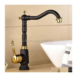 Bathroom Sink Faucets Black Gold Basin Faucet Cold And Mixer Taps 360 Degree Swivel Spout Kitchen Tap Tnf807 Drop Delivery Home Gard Dh5Ln