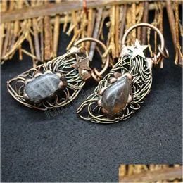Pendant Necklaces Long Natural Stone Quartz Necklace Antique Copper Wire Wrap Pendum Big Labradorites Grey Moonstone Pendants Crysta Dh2Oz