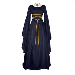 Casual klänningar maxi klänning medeltida retro gotisk klänning för kvinnor 2023 långärmad snörning cosplay aftonparty prom robe femme