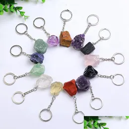 Keychains Lanyards 20Pcs Natural Stone Fluorite Amethyst Hexagonal Prism Heart Star Key Rings Car Decor Chain Keyholder Drop Deliv Dhqvo