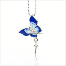 Smyckesinställningar S925 Fin Sier Pendant Fittings Pearl Necklace Drop Tomt Support Bracket DIY EMAMEL Butterfly Delivery OTF4H