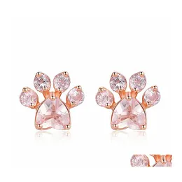 Stud Trendy Cute Cat Paw Earrings For Women Fashiong Rose Gold Earring Pink Claw Bear And Dog 971 T2 Drop Delivery Jewelry Otqej