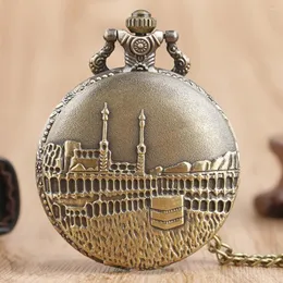 Pocket Watches Retro Bronze Castle Building Quartz Watch Halsband Pendant Chain Women Men Antik klocka gåvor Reloj de Bolsillo