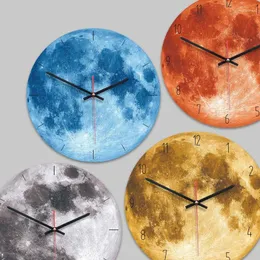 Wall Clocks Creative Painting Clock 11 Inch Moon Living Room Wooden Decoration Mute Unique Gift