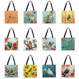 Borse per la spesa Donna Casual Tote Color Painting Bird Print Bag Love Ladies Shoulder Outdoor Beach pieghevole