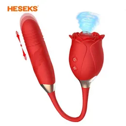 Vuxen Massager Heseks 2 i 1 Rose Toys Licker och vibrerande dildo tryckande vibrator f￶r kvinnor klitoris vagina br￶stv￥rtstimulator sex