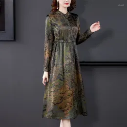 Casual Dresses 4XL Women's Dress Spring Autumn Long-sleeved Printed Sexy Middle Aged Mother Long Elegant Party Vestidos L222