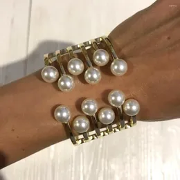 Bangle Big Imitation Pearl Bracelets Cuff Bangles For Women Statement Alloy Bracelet Charm Accessories Jewelry Gift 2023