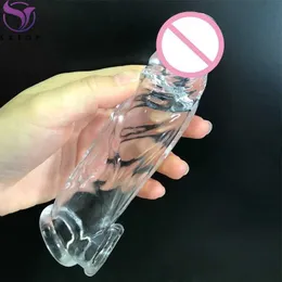 Sex toys Massager Highly Elastic Crystal Penis Sleeve Enlargement 17cm Reusable Extender Delay Ejaculation Toys for Men