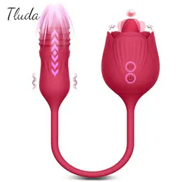 Massageador adulto Rose Toy empurando vibrador fêmea para clitóris estimulador de língua oral lambendo a máquina vibratória ovo brinquedo sexo vibrador para mulheres