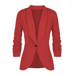 Women's Suits Simple Folds Sleeve Casual Office Blazer Women Solid Color Single Button Commute 2023 Oversized Work Wear Formal Clothing