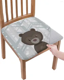 Stol täcker vinter snöskogbjörn tecknad säte kudde stretch mat täcker slipcovers för hem el bankett vardagsrum