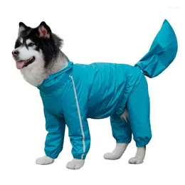 Dog Apparel Reflective Pet Raincoat Hooded Rain Coat Cute Boy Girl Jumpsuit Clothes For Large Dogs With Transparent Brim Tail Cover