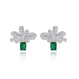 Kolczyki stadnorskie luksus 925 srebrny srebro stworzone moissanite Diamond Szmaragdowy szlachetny kamień Band Bow Ear Studs dla kobiet drobna biżuteria