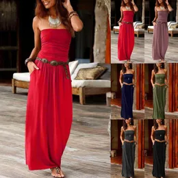 Casual Dresses Womens Bandeau Holiday Off Shoulder Long Dress Ladies Summer Solid Maxi Fashion Party Night Club Vestidos Mujer1