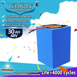 LiitoKala Grade A 48V 30AH LiFePO4 battery pack with 30A BMS,58.4V charger rechargeable for 1200w electric bicycle inverter golf electric bicycle scooter battery