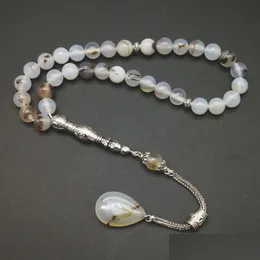 Urok bransoletki naturalne agaty kamienne tasbih 33 66 99beads islamski luksusowy różaniec mężczyźni muzułmańskie misbaha szlachetne koraliki modlitwa eid dhzxn