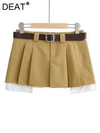 Юбки Deat Осенняя мода Женщины с низкой талией с одеждой для ремня две плиссированные мини -юбки Женская короткая WY57604L 230110