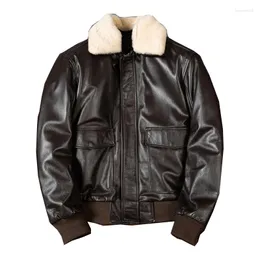 メンズジャケット秋と冬のトップレイヤーカウハイドコートメンズ本革パイロットジャケット取り外し可能な毛皮の襟大きなサイズのコリウム