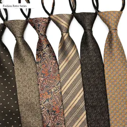 Krawatten VEEKTIE Marke Retro Vintage Krawatte 8CM Breite für Männer Floral Golden Coffee Paisley Formeller Anzug Reißverschluss Krawatte Zip Fashion 230109
