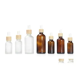Packing Bottles 15Ml 30Ml 50Ml Frosted Amber White Glass Dropper Bottle With Plastic Wood Grain Cap 1Oz Bamboo Essential Oil Drop De Dhmgu