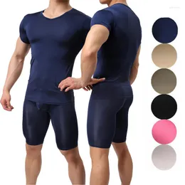 Undershirts Men Clothes Set Mens Homme Underwear Short Sleeve T-shirts Slim Fitness Tops Men's Pajamas Pants Sleepwear