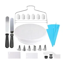 Ferramentas de assadeira Conjunto giratória de bolo de plástico Non Stick 21 peças Tabela de decoração FOODANT Supplies de cozinha descartáveis ​​de patisserie dhynp