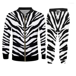 Tute da uomo Moda uomo / donna 2 pezzi Tuta Set Harajuku 3d Zebra in bianco e nero Felpe unisex Abbigliamento sportivo Pantalone Fitness