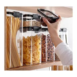 Storage Bottles Jars 2/4Pcs Pet Plastic Containers Transparent Stackable Dry Box Kitchen Spaghetti Noodles Sealed Drop Delivery Ho Dh3Jk