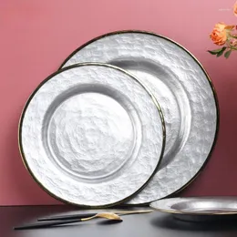 Plates European Modern Silver Dinner Golden Stroke Plating Craft Glass Steak Pasta Plate Western Tableware Home Kitchen Utensils