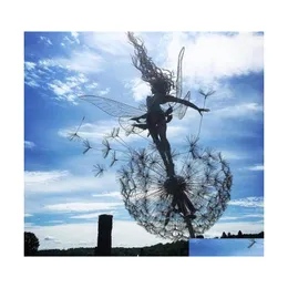 Garden Decorations Fairy Dancing With Dandelion Decoration Metal Art Mythical Faery Landscape Scpture Statue Outdoor Yard Lawn Home Dhvhq