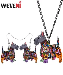 Weveni Acrylic Anime Aberdeen Scottish Terrier Dog Jewelry Sets earringsネックレス