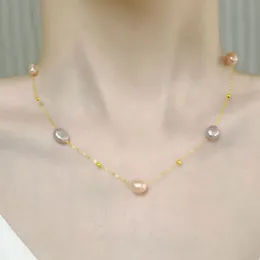 Подвесные ожерелья XF800 Реал 18 -каратного золотого ожерелья Pendnat Fine Jewelry Baroque Natural пресной жемчуг Pure Au750 Цепь для женщин свадебный подарок x559 230109