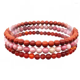 Strand Fashion Stone Bead Bracelet Sets 3 Pcs / Set Women Girls Yoga Bangles 18-18.50 Cm 4 Mm Round Beads Carnelian Jewelry #10