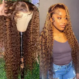 Lace Wigs 32 Inch Highlight Ombre Brown Wig Curly 4/27 Colored Human Hair Remy 13x6 Deep Wave Frontal Wig 13x4 Front 230106