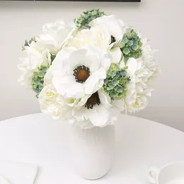 Decorative Flowers 2023 6pcs Artificial Peony High Quality Anemone Wedding Bridal Bouquet Silk Fake Scrapbook Home Room Decorati