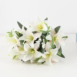 Dekoratif çiçekler yapay zambak 10 kafa sahte çiçek düğün partisi dekor buket ev el ofis bahçe zanaat sanat beyaz