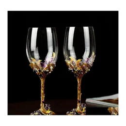 Höftkolvar GFHGSD Highgrade Crystal Champagne Flutes Stand Metal With Emalj Creative Style Goblet Glass Wedding Birthday Presents LK10 DHJTA