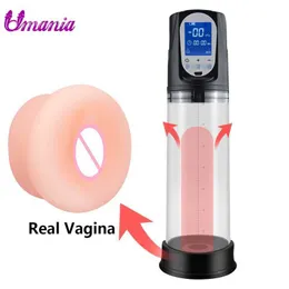 Erkekler için gerçek vajina seks oyuncakları ile yetişkin masaj penis büyütücü pompa otomatik vakum uzun son ereksiyon arttırıcı horoz uzatma