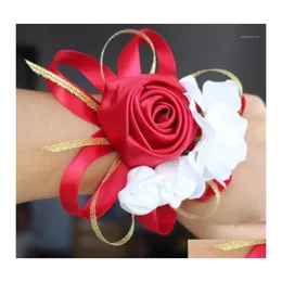 Decorative Flowers Wreaths High Quality Bridal Wedding Wrist Cors Gold White Bridesmaids 10 Pieces/Lot Party Women Decoration1 Dro Dhyds