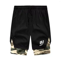 Mäns shorts i män mode solid två kamouflag bandage fickor knä längd byxor byxor som kör svettbyxor jogger