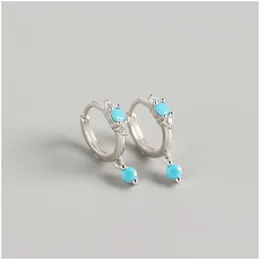 Silver 100 925 Sterling Sier Small Circle Studs For Women New Fashion Blue Turquoise Charms Parring Wedding Jewelry Prezenty Ml Dhtly